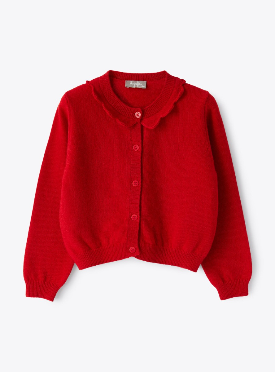 Red cardigan with ruffle collar - Sweaters - Il Gufo