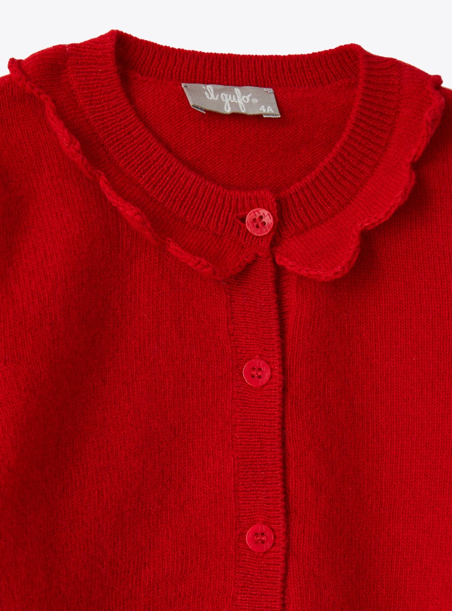 Red cardigan with ruffle collar - Red | Il Gufo
