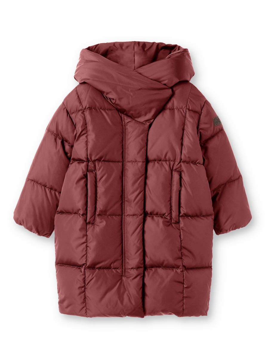 Burgundy hooded long down jacket - Down Jackets - Il Gufo