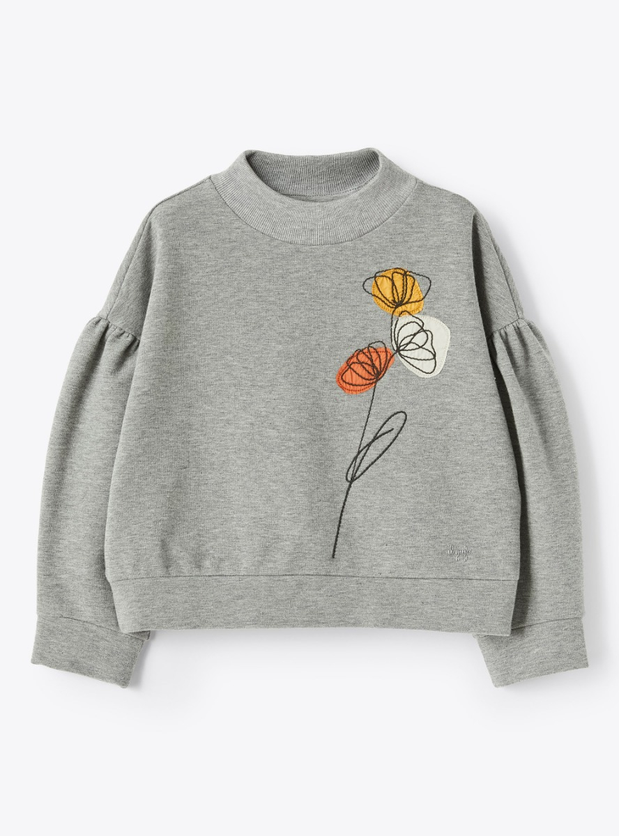 Kastiges Sweatshirt mit Blümchenstickerei - Grau | Il Gufo