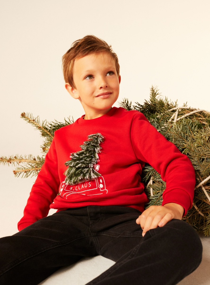 Rundhals-Sweatshirt mit Weihnachtsbaum - Rot | Il Gufo