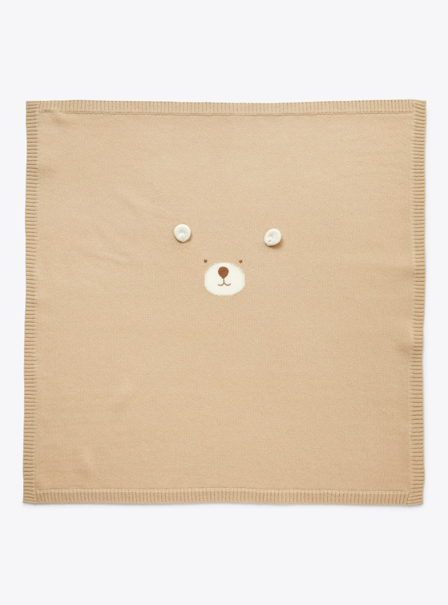 Merino wool blanket with bear face - Accessories - Il Gufo