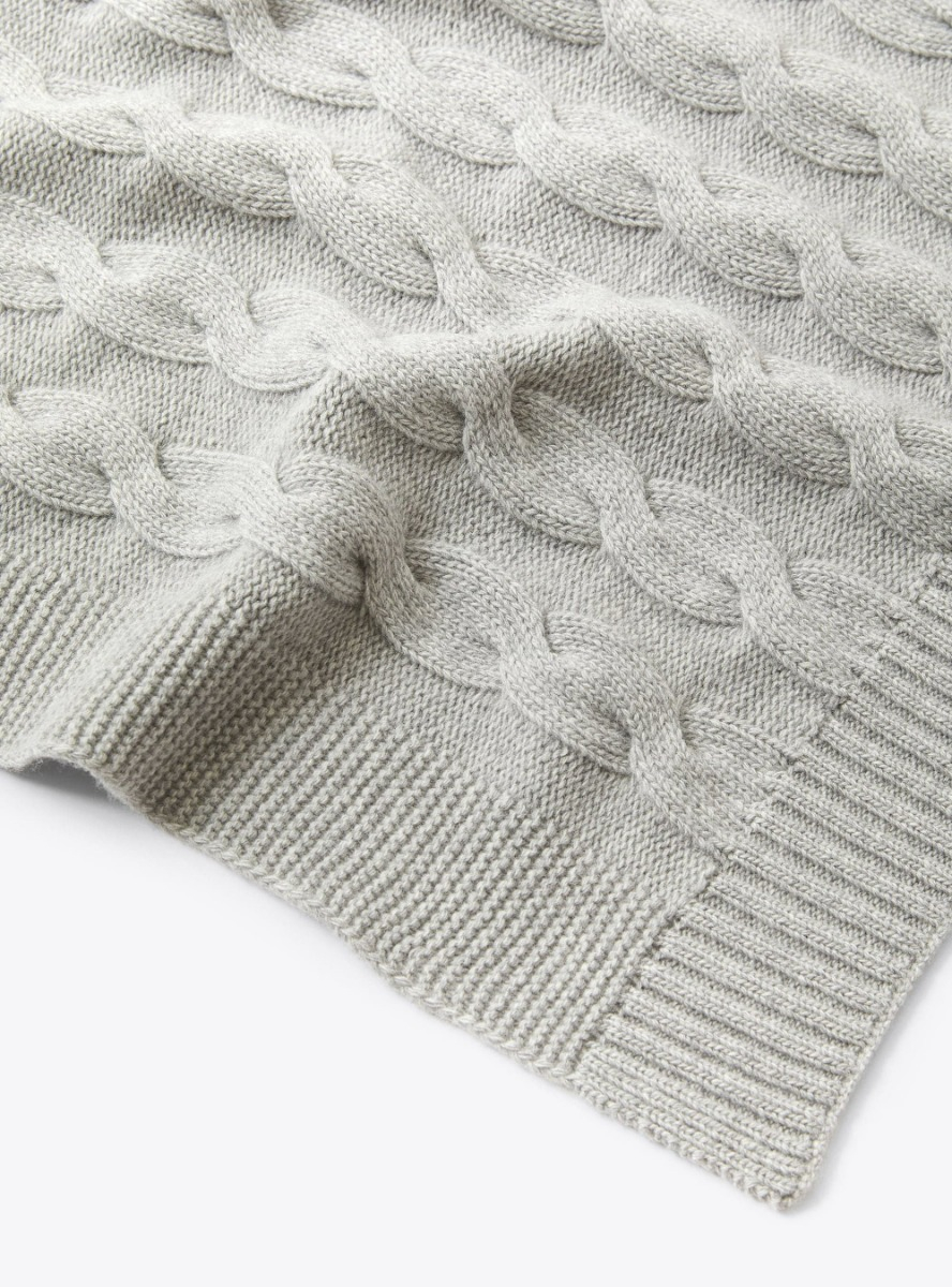 Cable knit merino wool blanket - Grey | Il Gufo