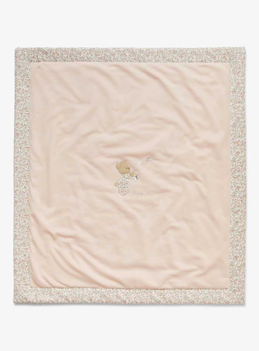 Blanket with teddy bear and floral motif - Accessories - Il Gufo