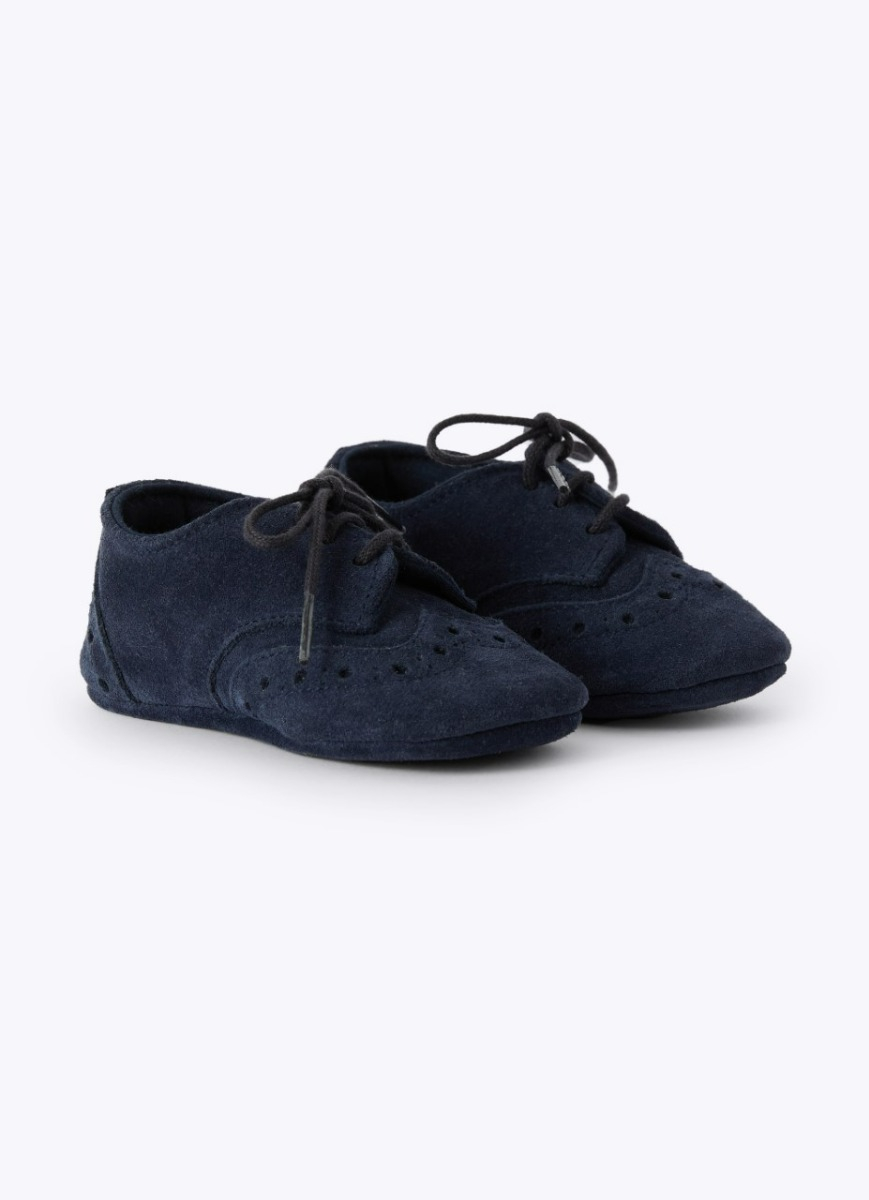 Baby suede lace-up shoes - Blue | Il Gufo