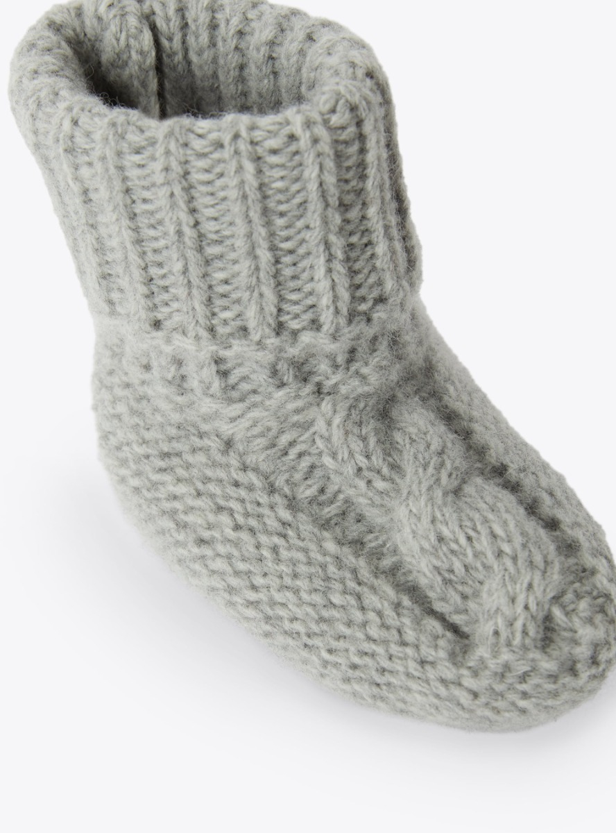 Cable knit merino wool booties - Grey | Il Gufo
