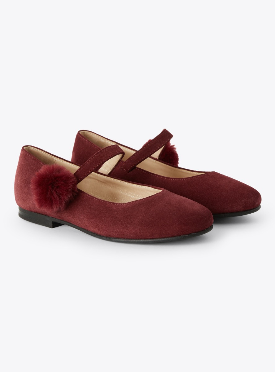 Burgundy suede ballet flats with pompom - Shoes - Il Gufo
