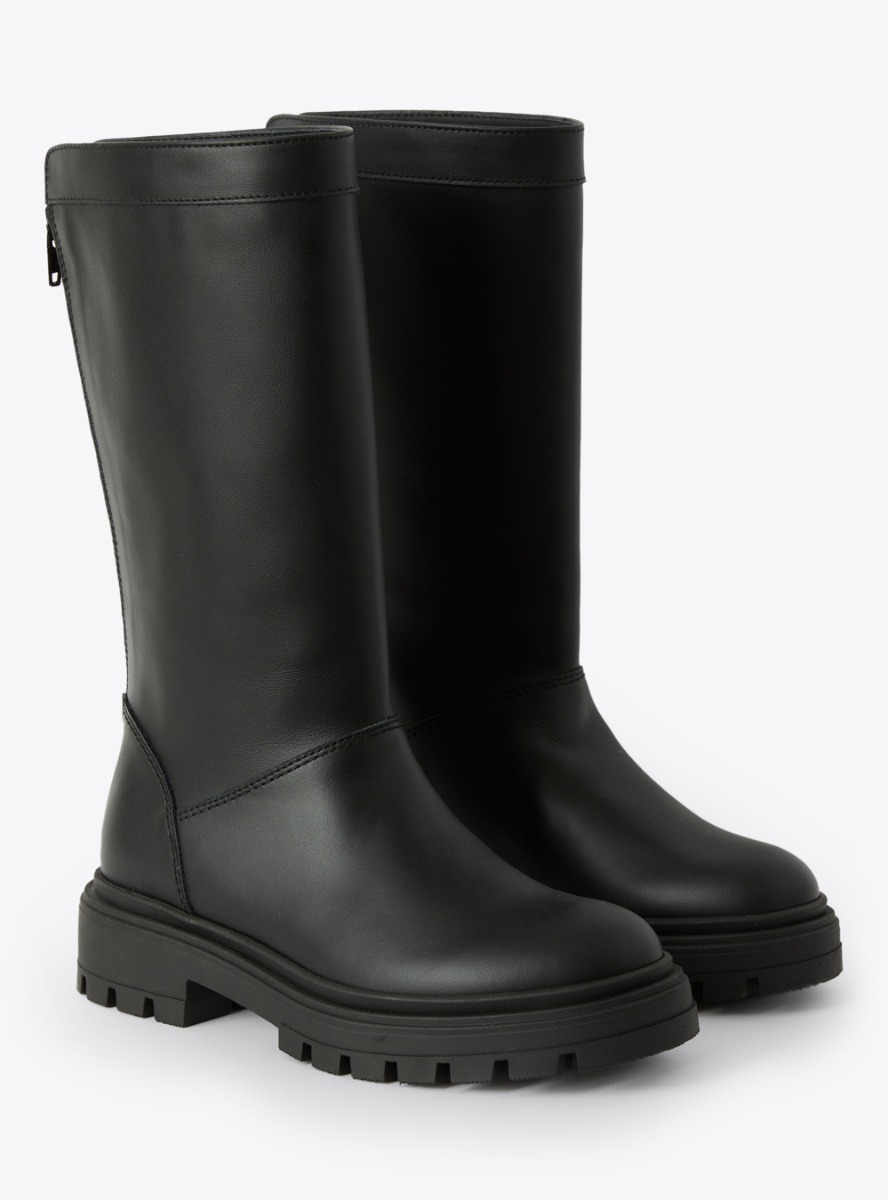 Black leather mid-calf boots - Black | Il Gufo