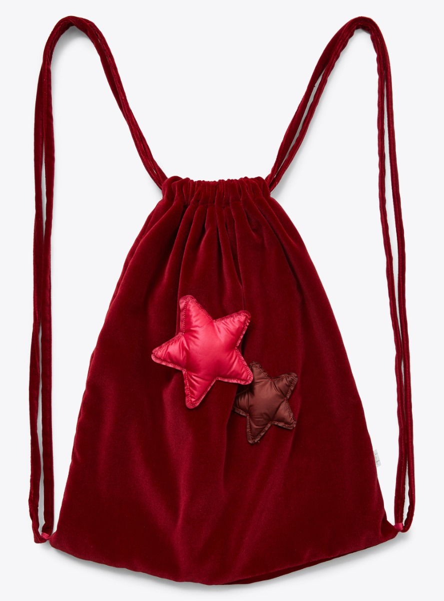 Velvet drawstring bag with stars - Burgundy | Il Gufo