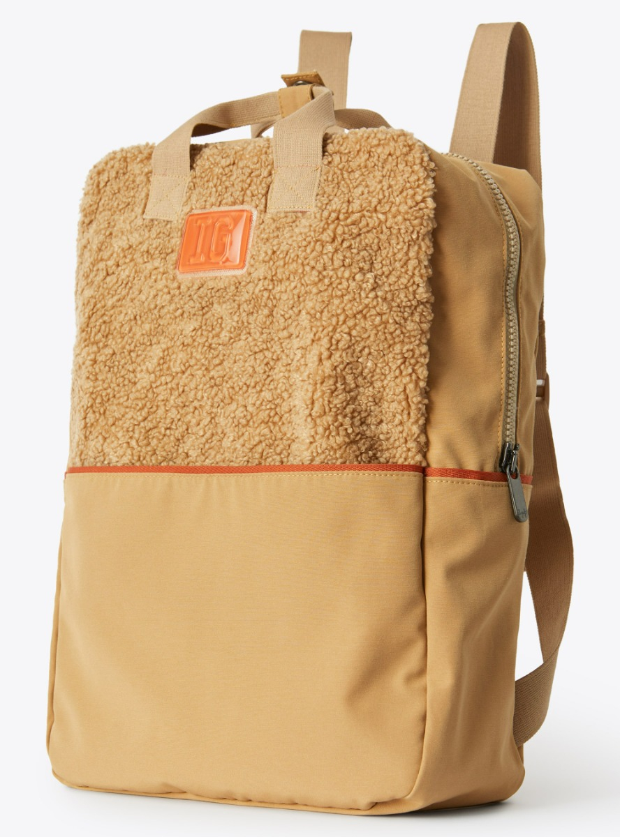 Beige backpack with teddy fleece detail - Brown | Il Gufo