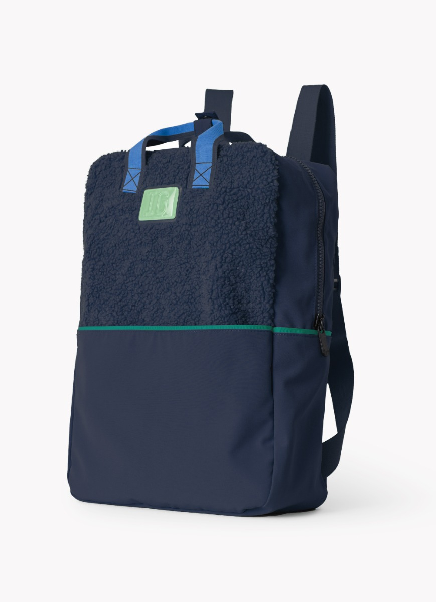 Navy backpack with teddy fleece detail - Blue | Il Gufo