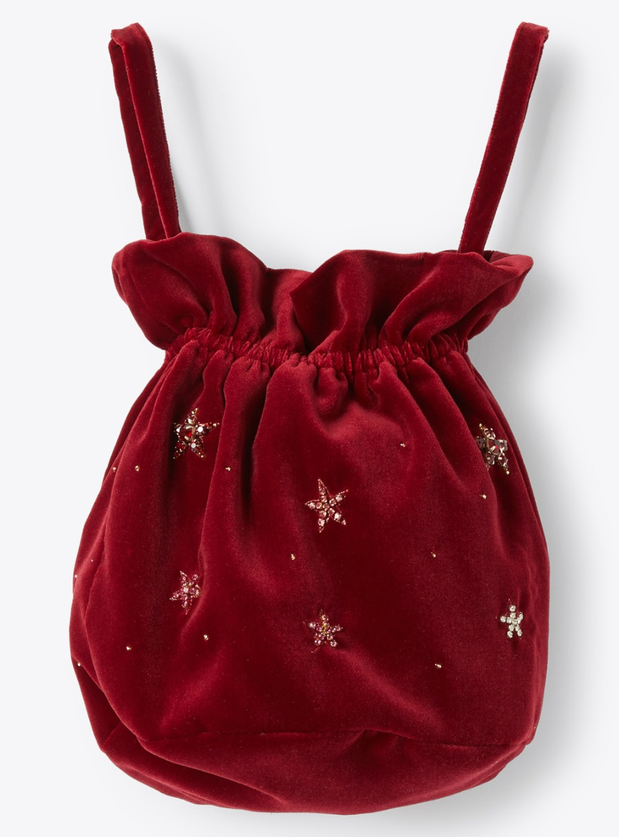 Velvet clutch bag with embroidery - Burgundy | Il Gufo