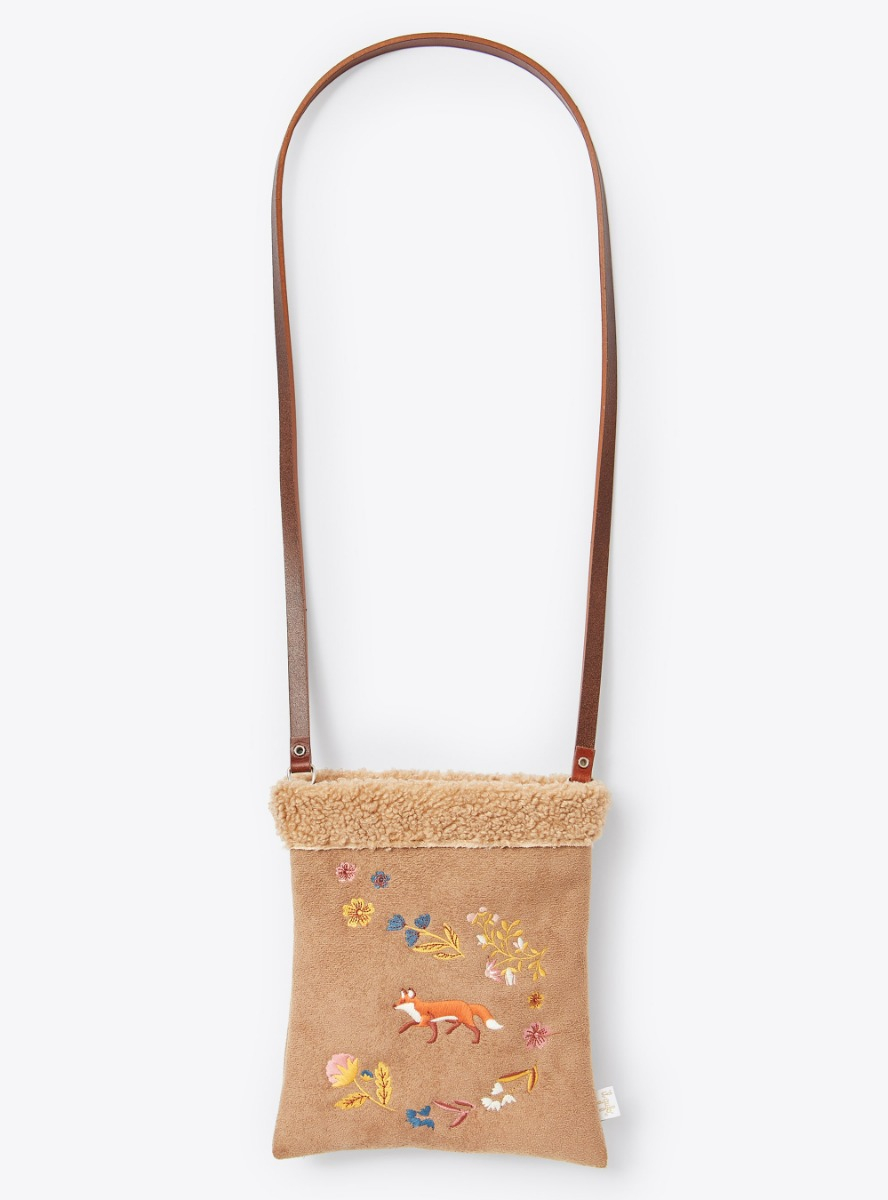 Faux-suede shearling phone bag - Brown | Il Gufo