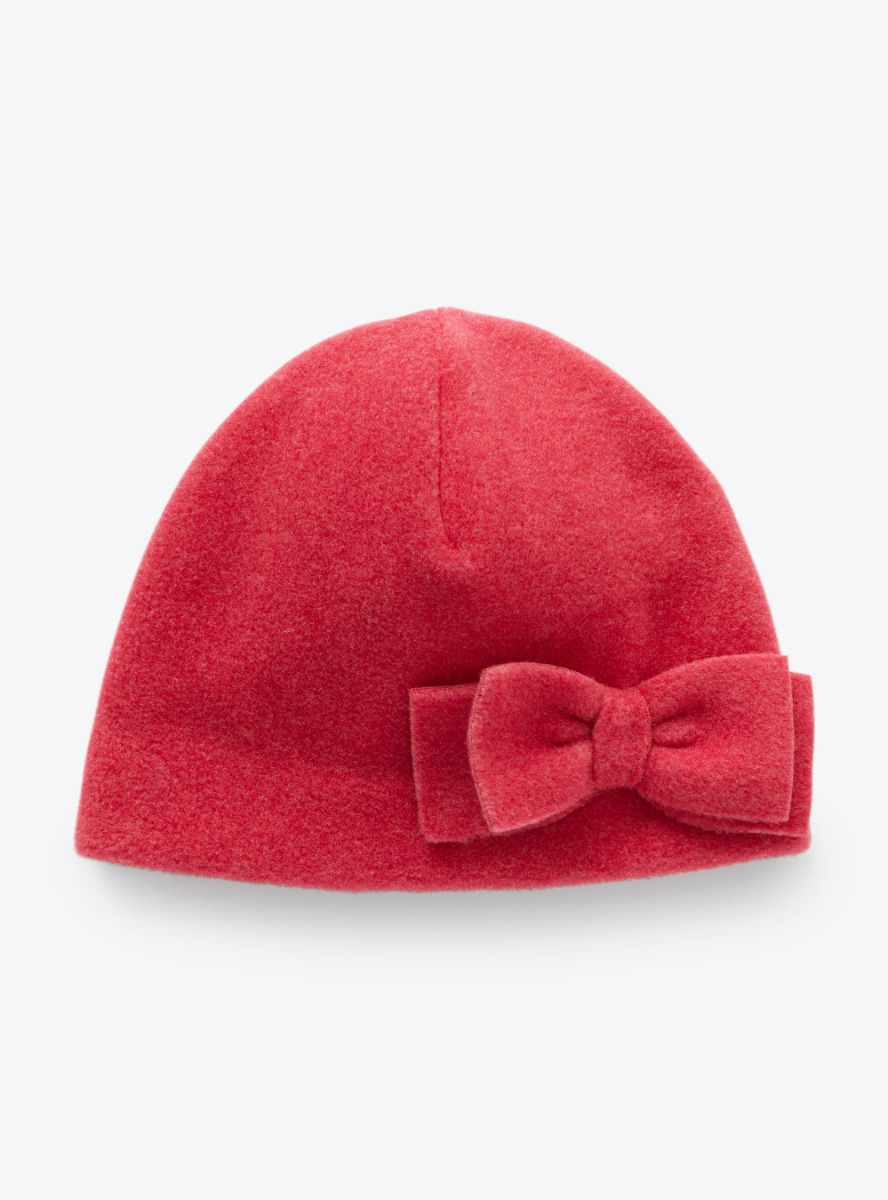 Cappellino in pile con fiocco fucsia - Rosso | Il Gufo