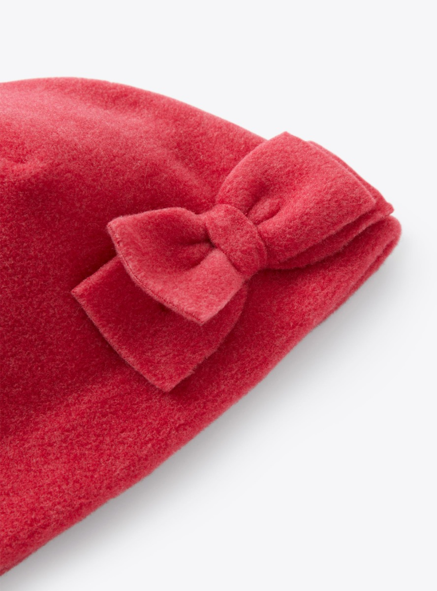 Fuchsia-pink fleece hat with bow detail - Red | Il Gufo