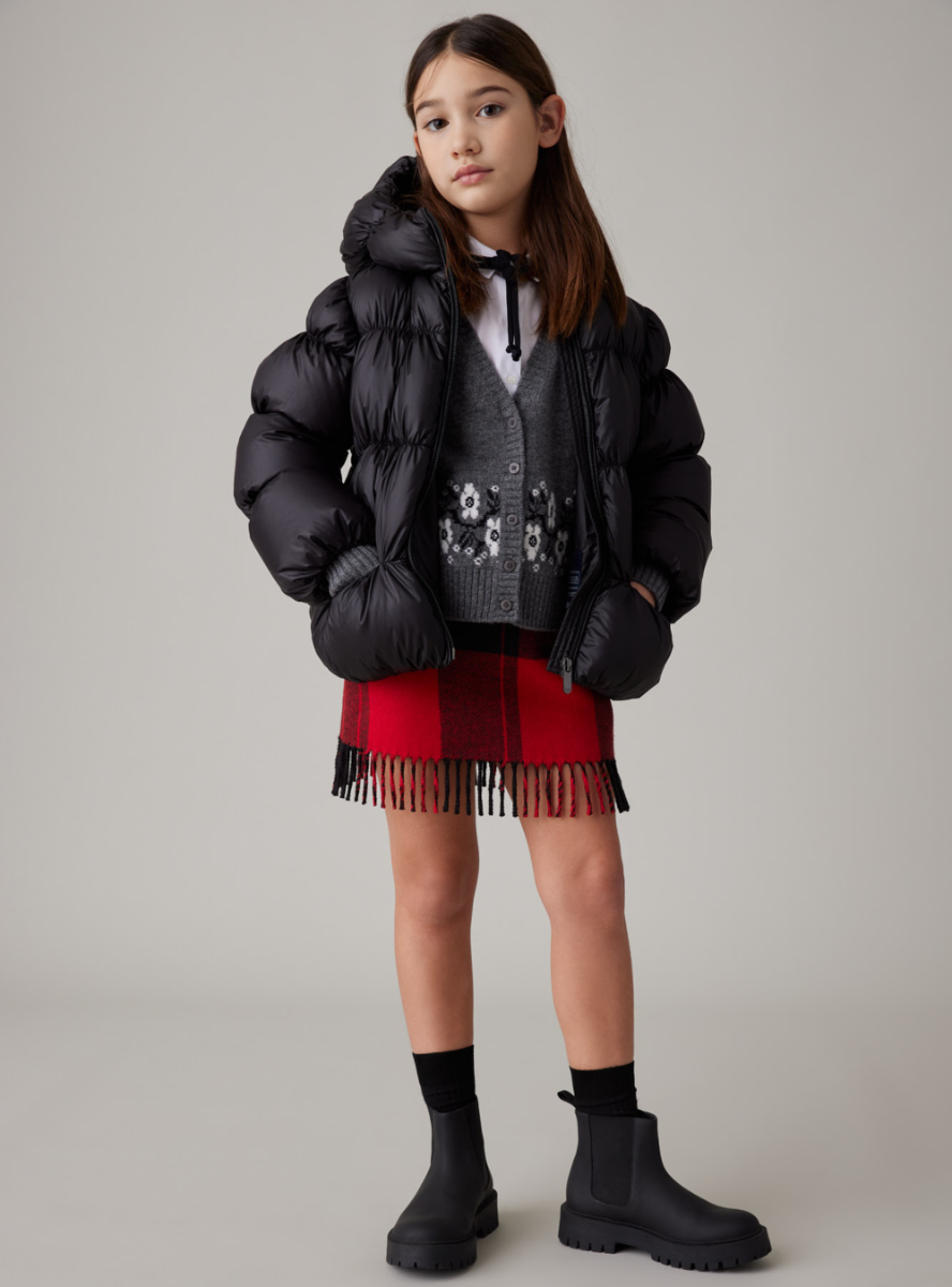 Checked wool skirt with fringed detail - Red | Il Gufo