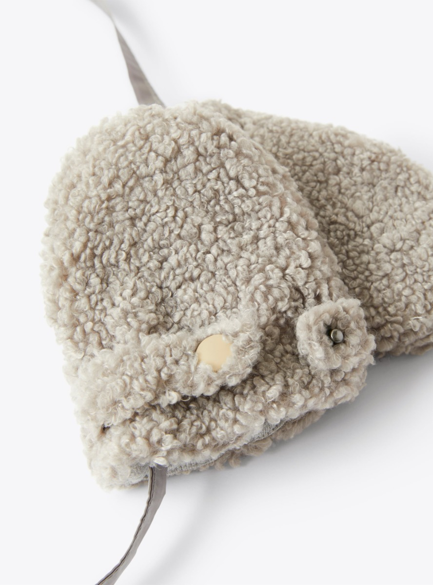 Baby boy’s mittens in teddy fleece - Grey | Il Gufo