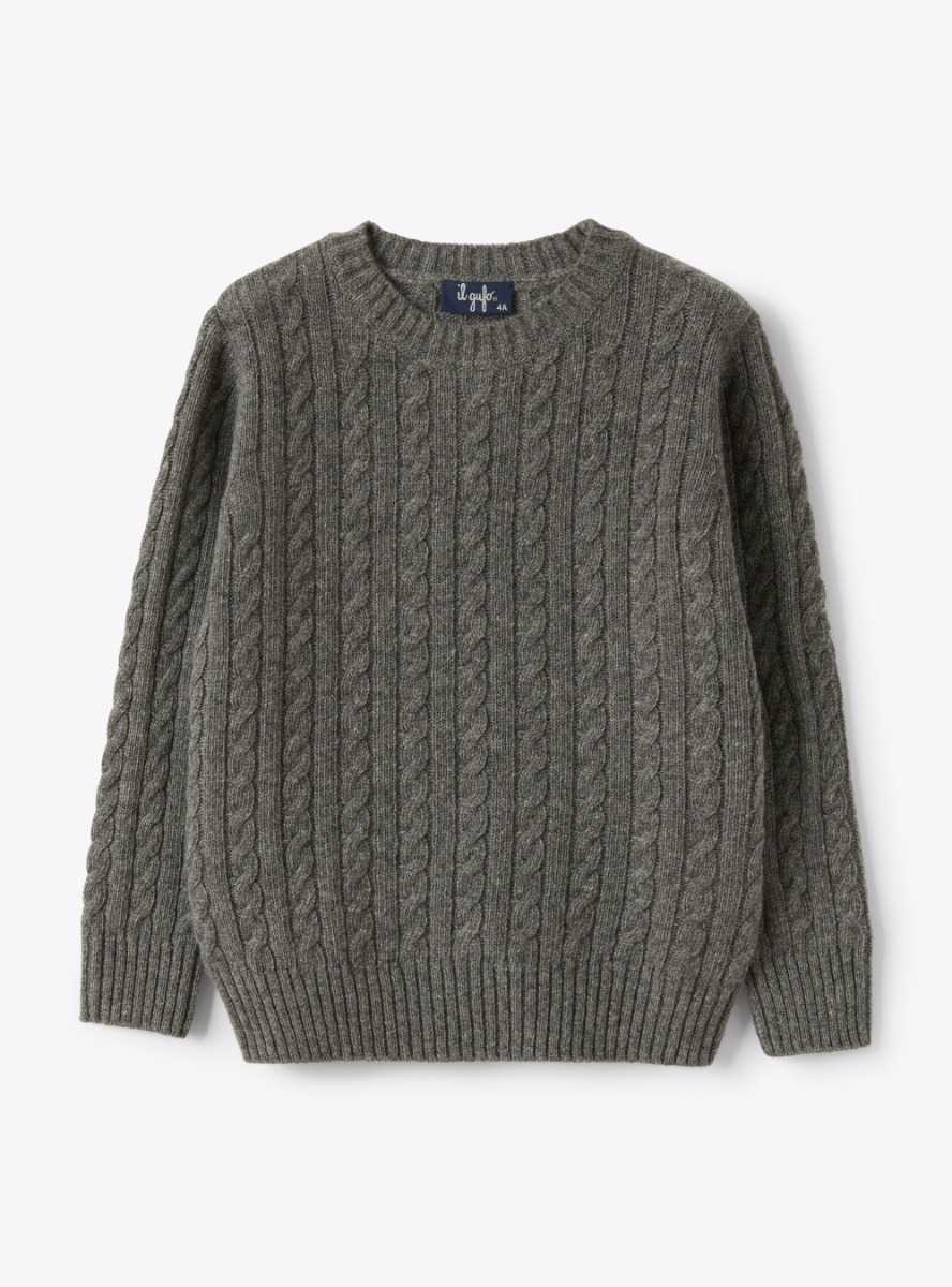 Pull à torsades en laine - Gris | Il Gufo