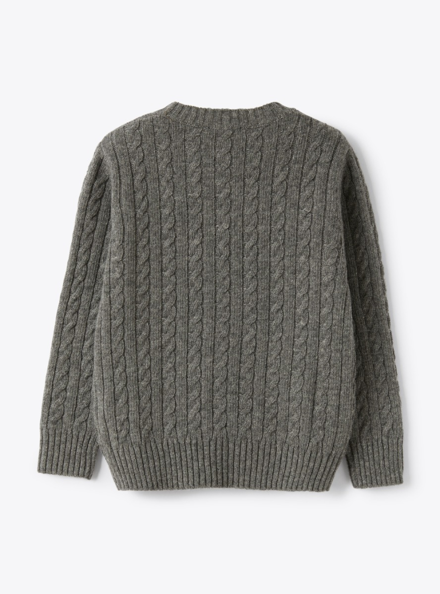 Pull à torsades en laine - Gris | Il Gufo