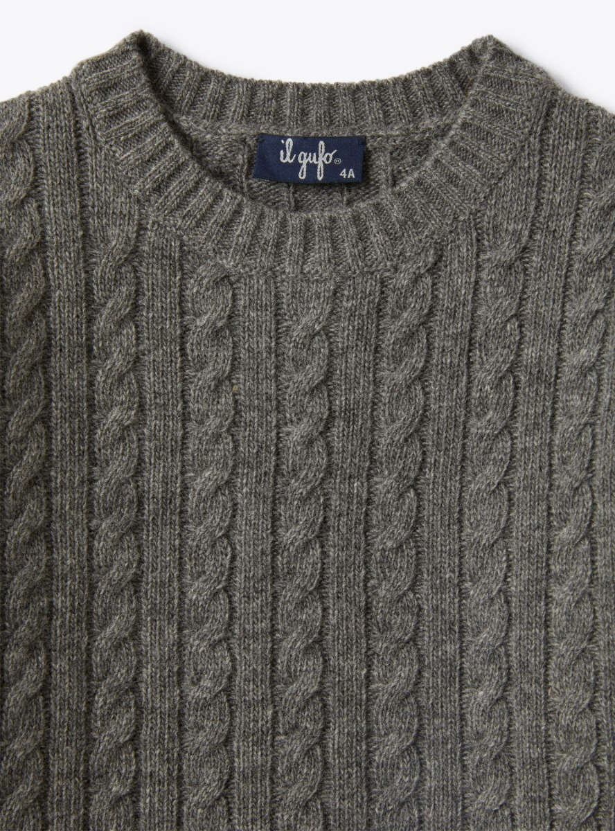 Pull à torsades en laine - Gris | Il Gufo