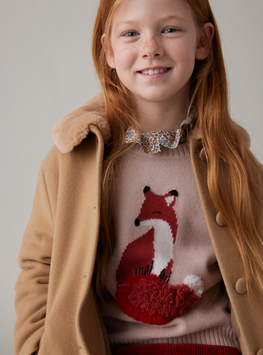 Merino sweater with embroidered fox detail - Pink | Il Gufo