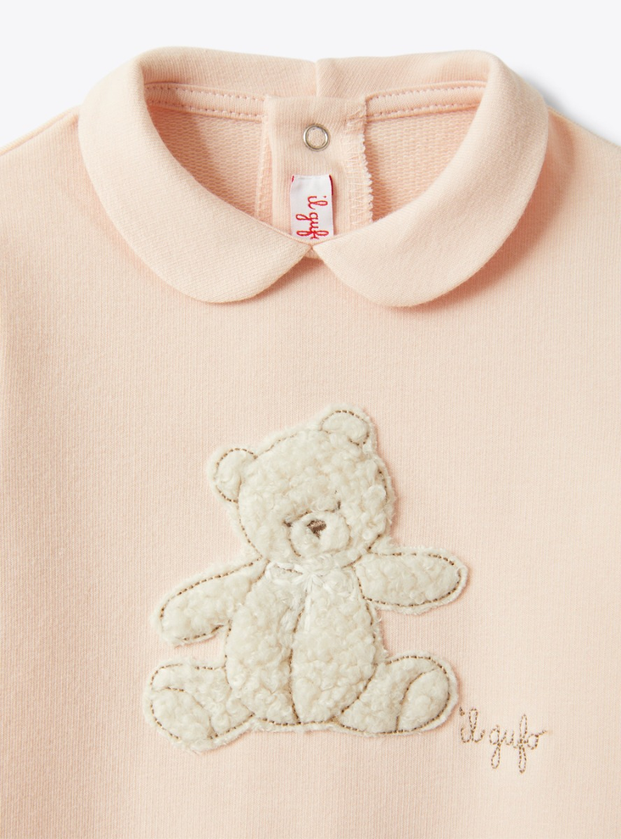 Babysuit with appliquéd pink teddy bear - Pink | Il Gufo