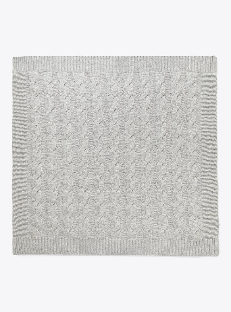 Cable knit merino wool blanket - Grey | Il Gufo
