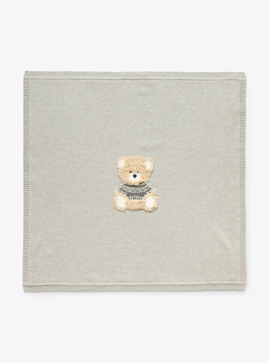 Couverture en tricot avec ourson - Gris | Il Gufo
