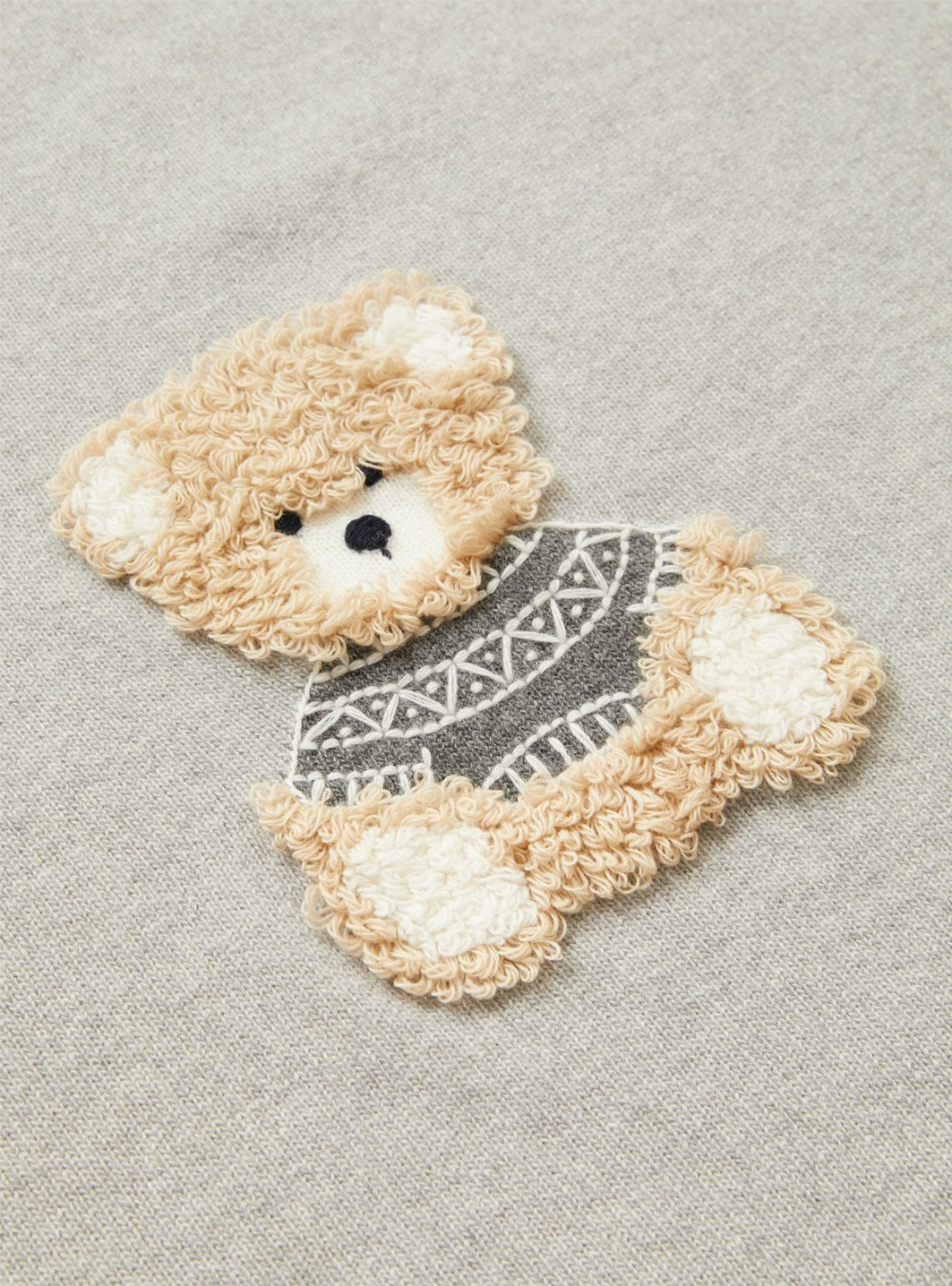 Coperta tricot con orsetto - Grigio | Il Gufo