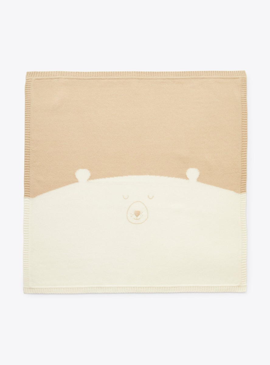 Knitted blanket with teddy-bear detail - White | Il Gufo