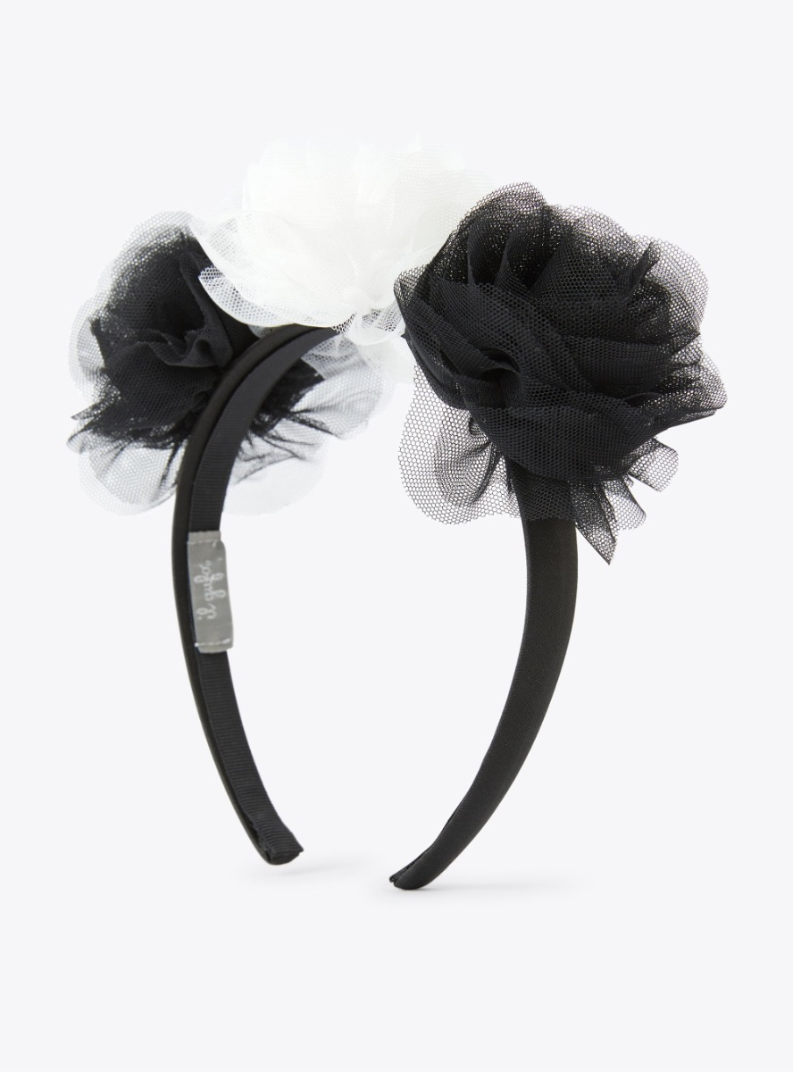 Headband with flowers in two-tone tulle - Accessories - Il Gufo
