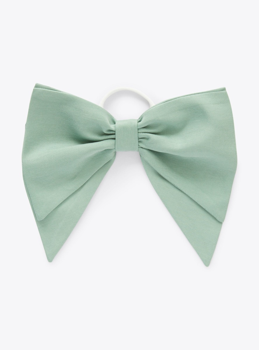 Elastic band with bow embellishment in lemon-balm-green cupro - Accessories - Il Gufo