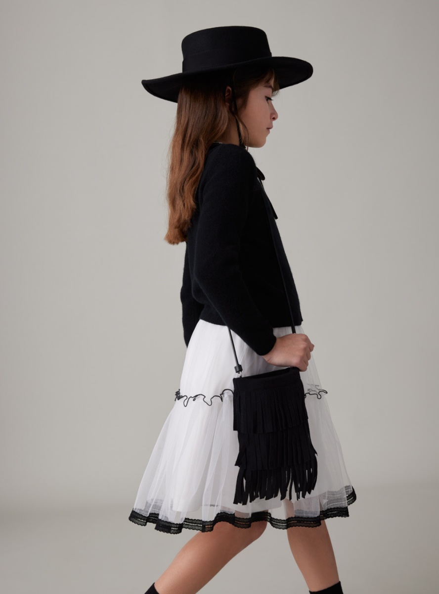 Tulle dress with black edging - White | Il Gufo