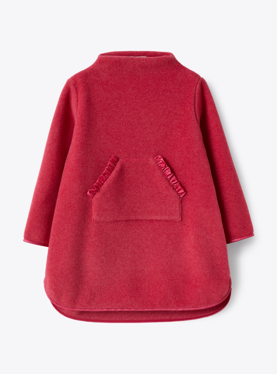 Fleece dress with kangaroo pocket - Red | Il Gufo