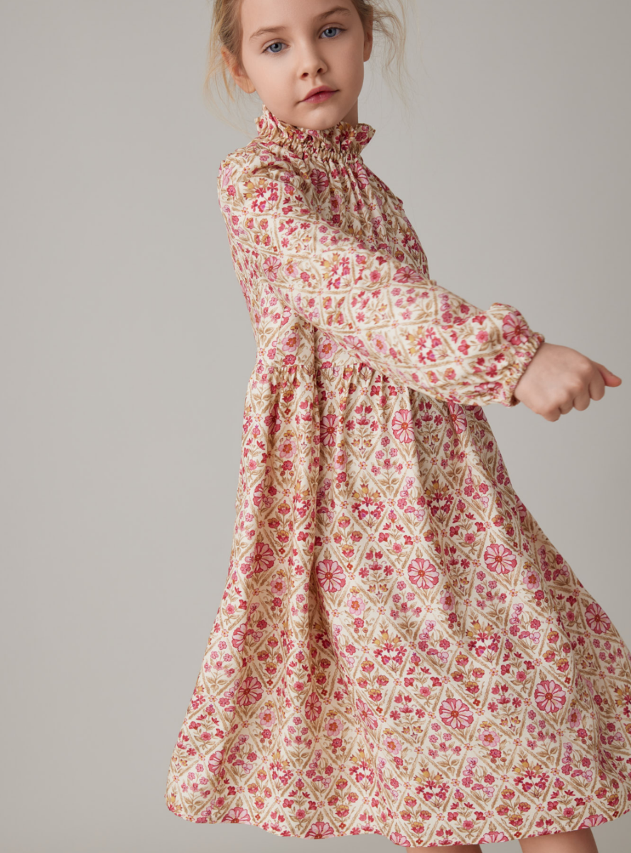 Dress in floral-printed viscose - Yellow | Il Gufo