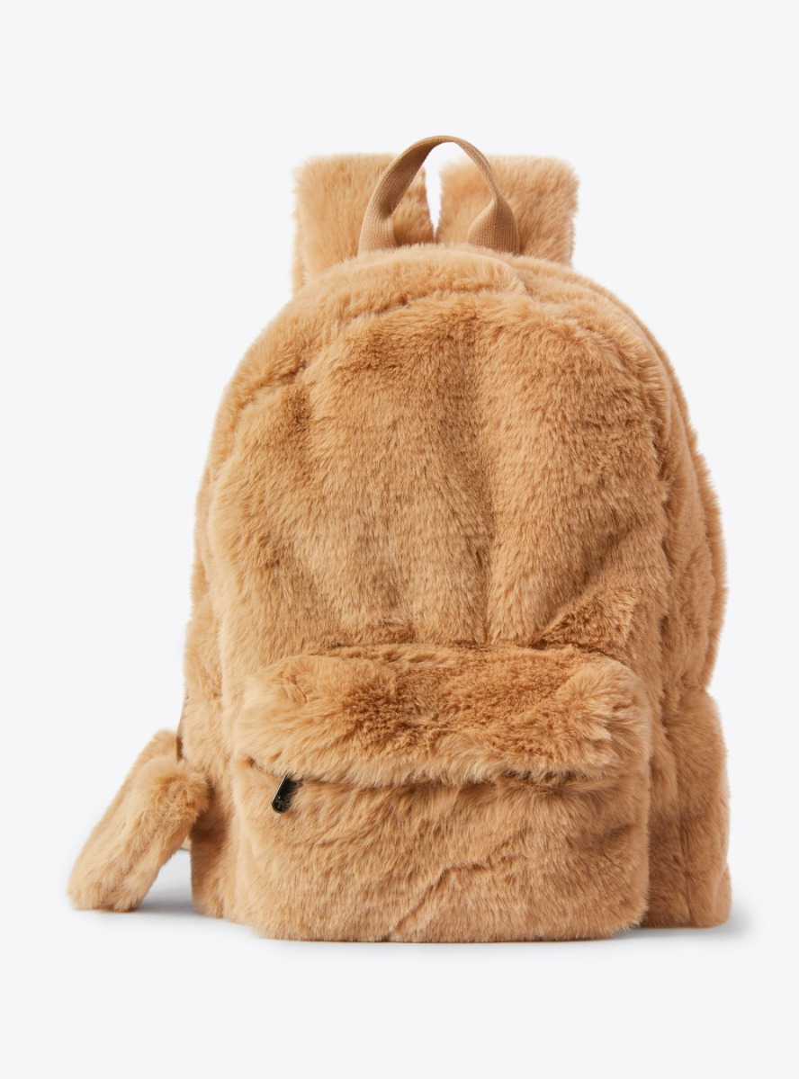 Backpack in beige faux fur - Brown | Il Gufo