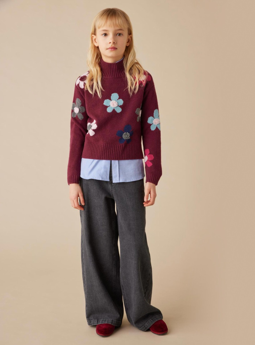 Wollpullover mit Blumen - VIOLETT | Il Gufo