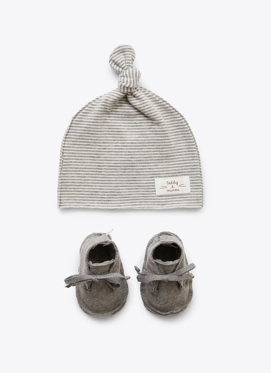 Set cappellino e scarpe a righe grigie - Accessori - Il Gufo