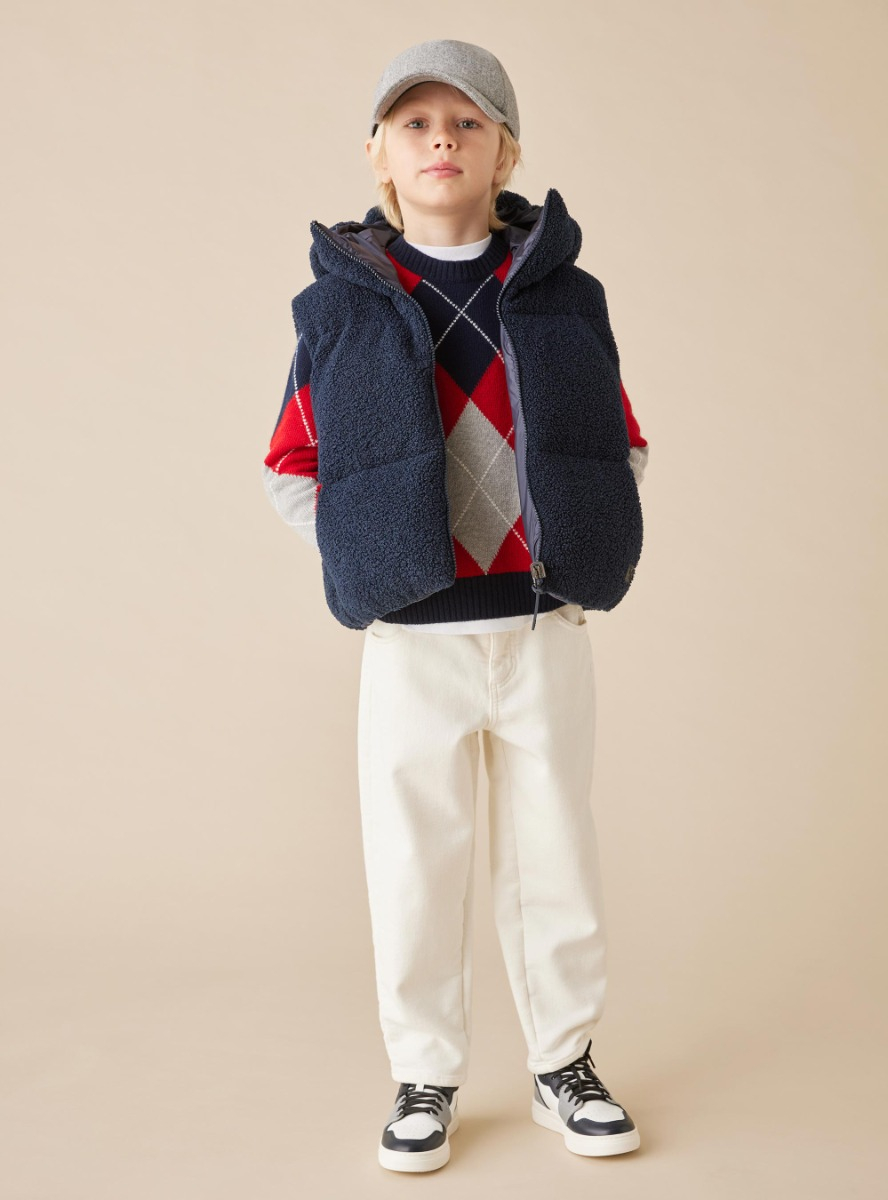 Reversible curly fleece vest - Blue | Il Gufo