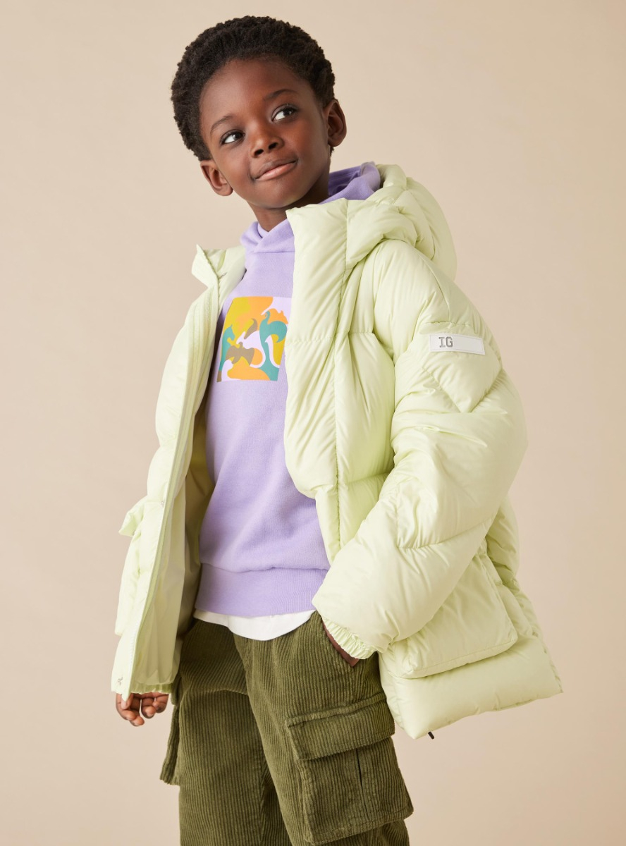 Long hooded down jacket - Yellow | Il Gufo