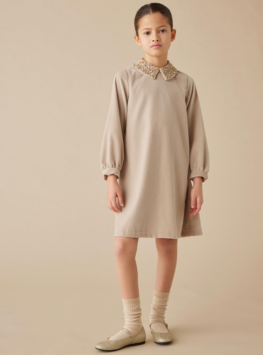 Velvet dress with removable collar - Beige | Il Gufo