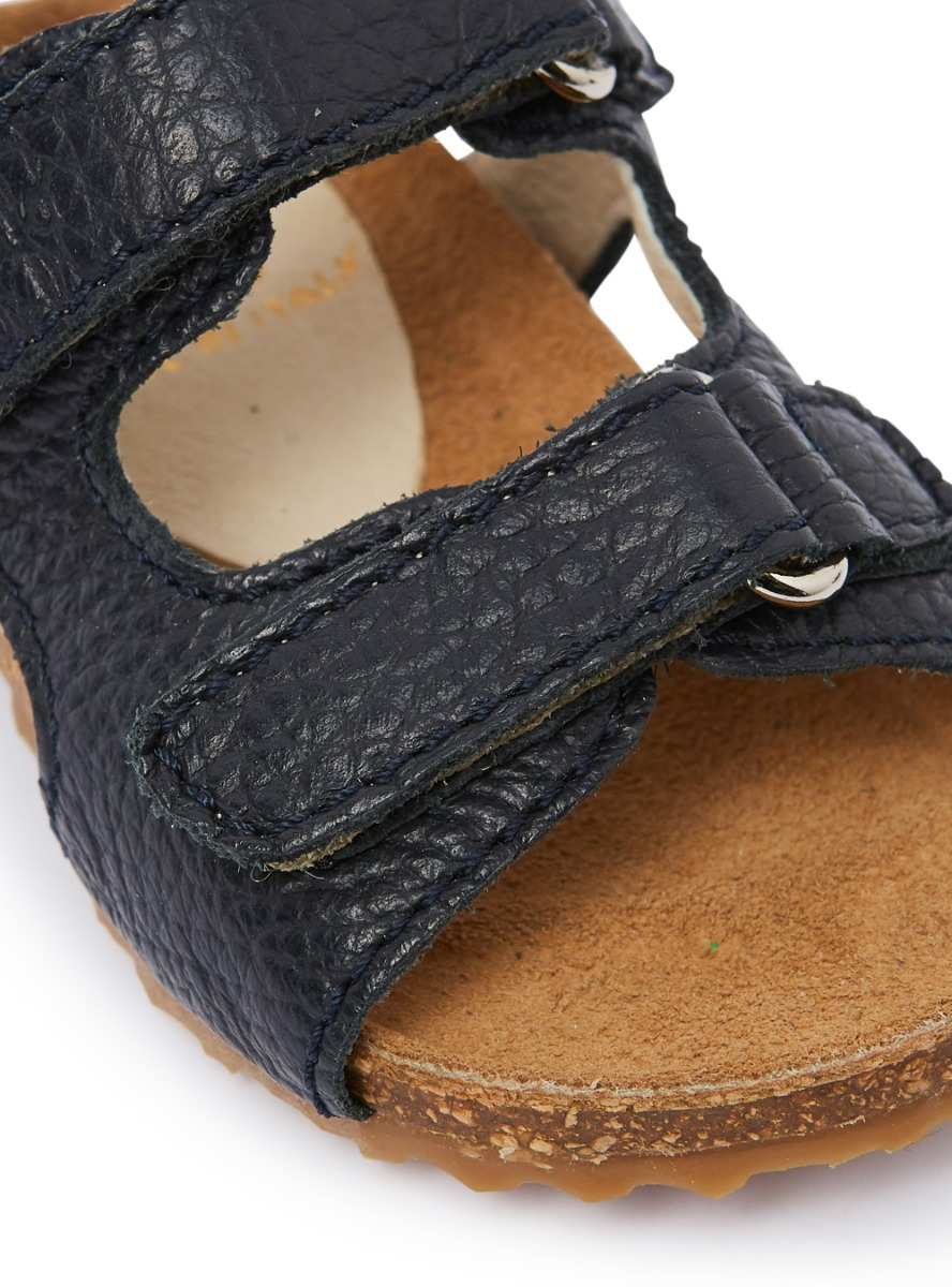 Leather sandals with Velcro straps - Blue | Il Gufo