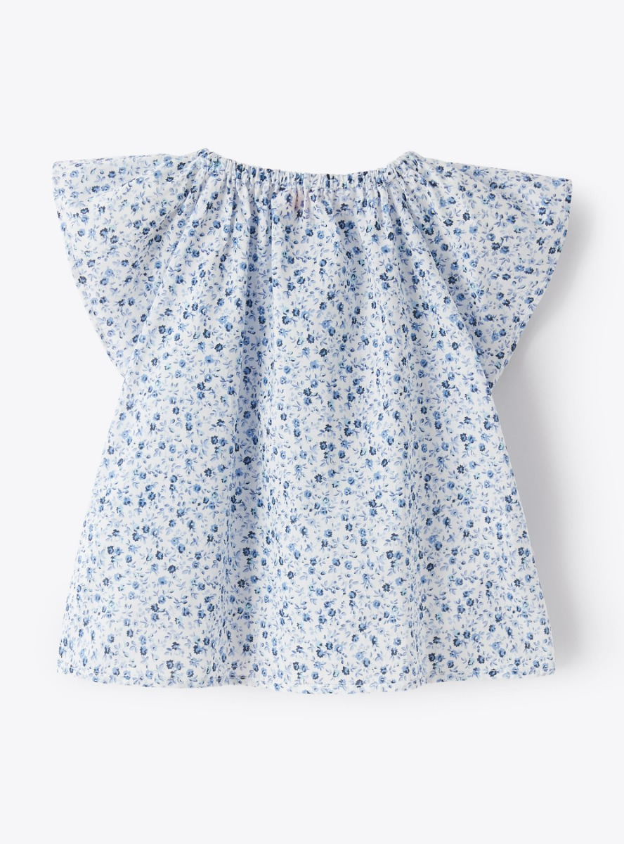 Baby girls’ voile shirt with flower print - Light blue | Il Gufo