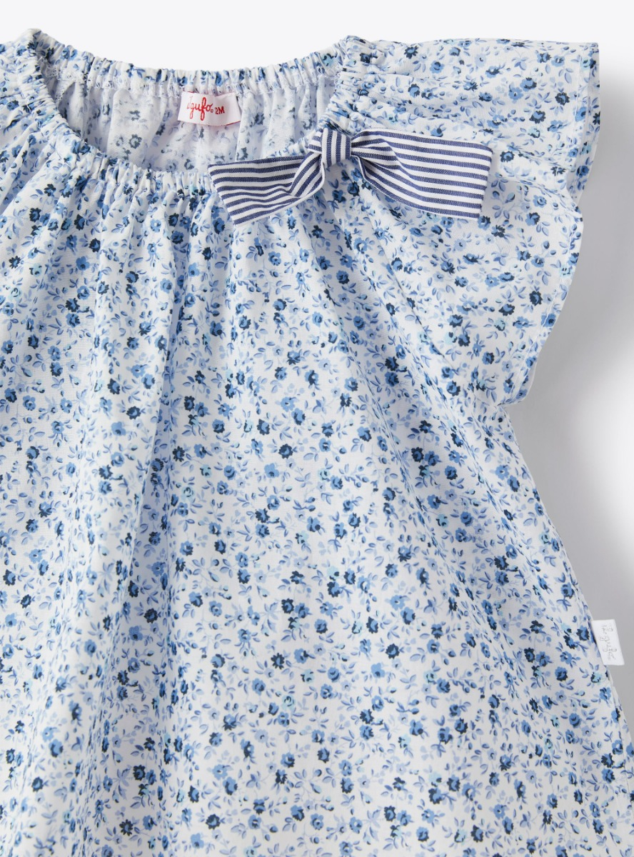 Baby girls’ voile shirt with flower print - Light blue | Il Gufo