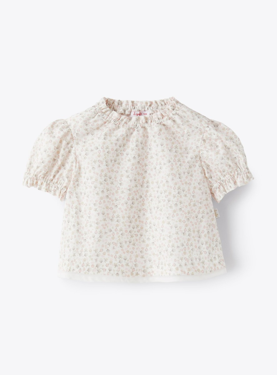 Shirt in organic cotton with printed flowers - Pink | Il Gufo