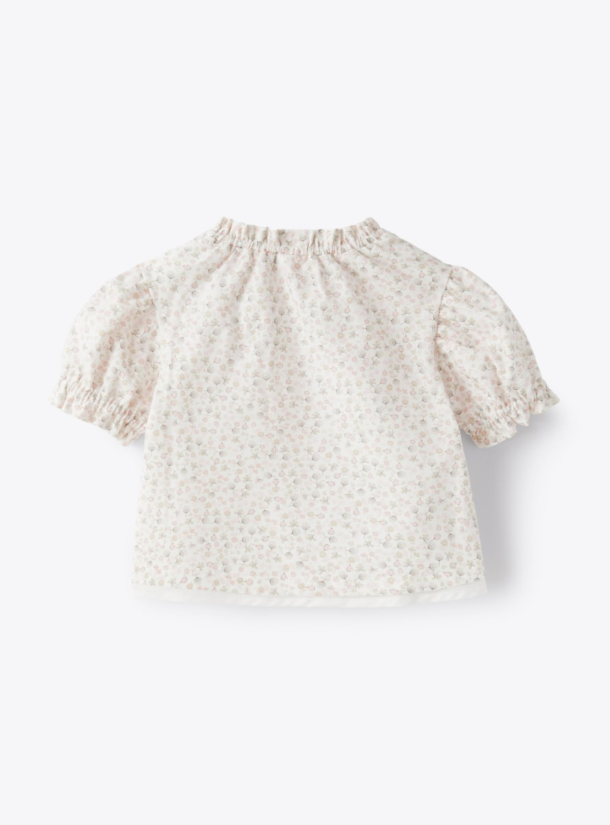 Chemise en coton biologique imprimé fleurs - Rose | Il Gufo
