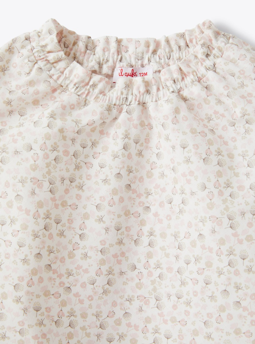 Shirt in organic cotton with printed flowers - Pink | Il Gufo