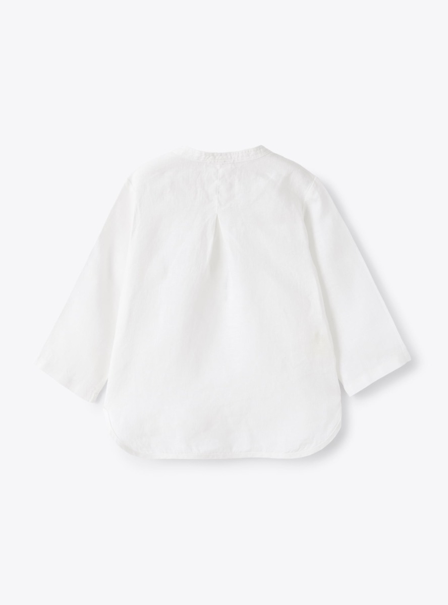 Chemise col mandarin pour bébé garçon en lin blanc - Blanc | Il Gufo