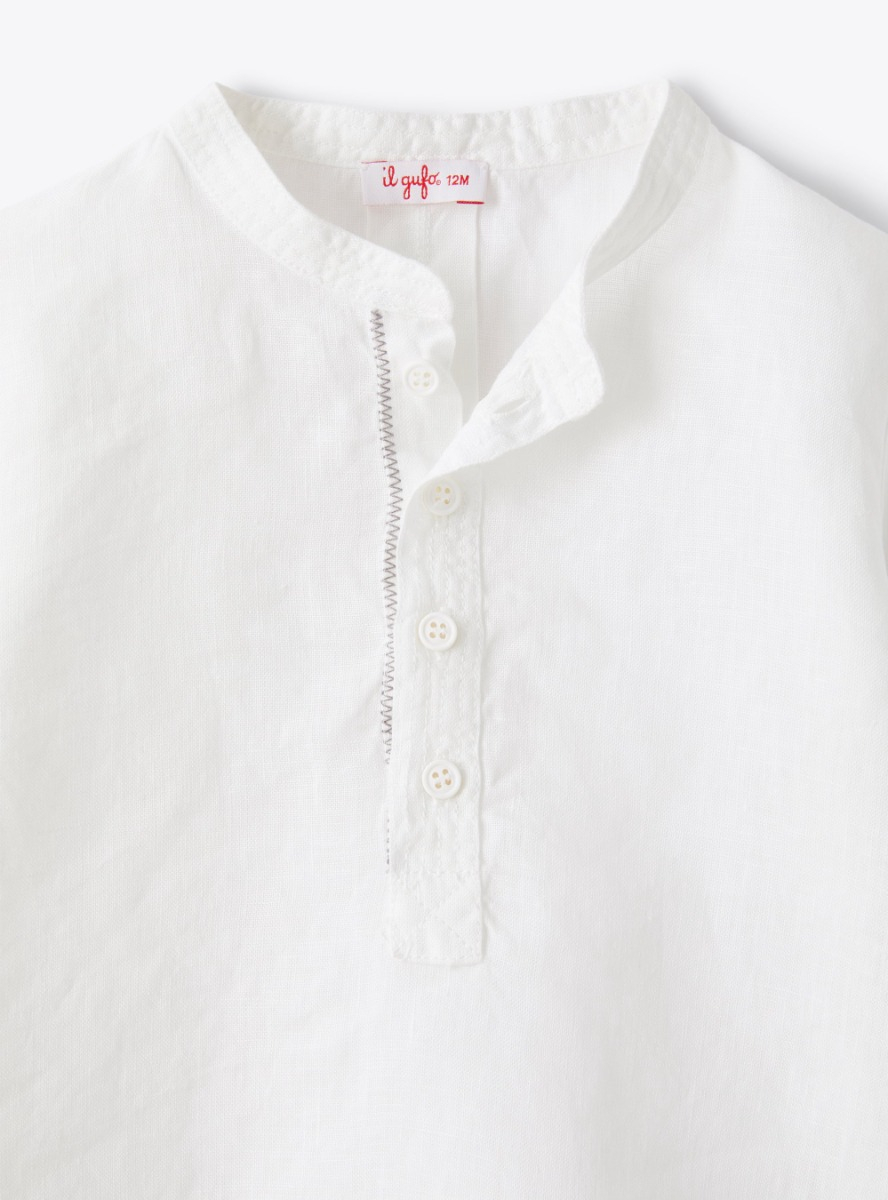 Chemise col mandarin pour bébé garçon en lin blanc - Blanc | Il Gufo