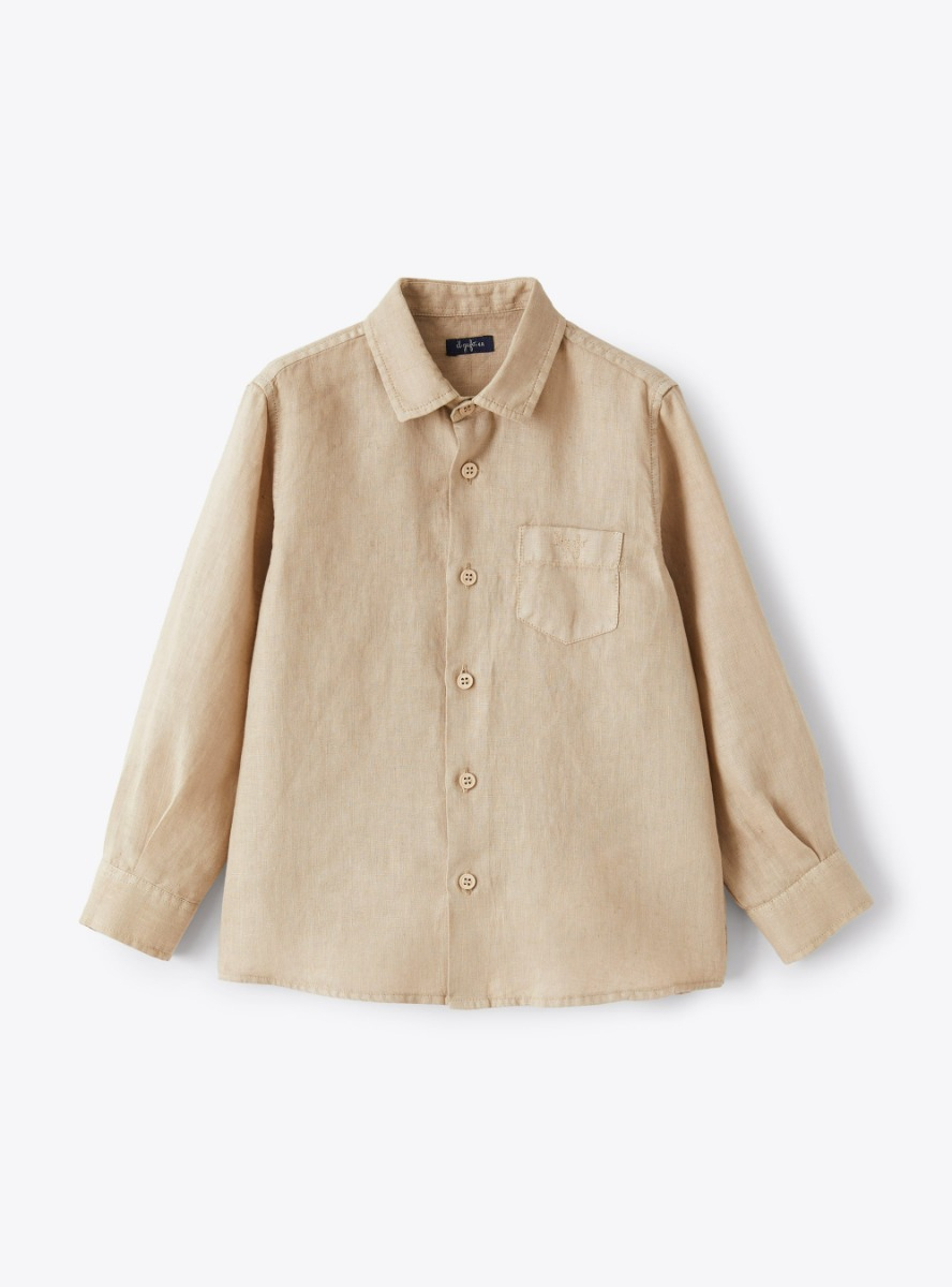 Camicia regular fit in lino beige - Beige | Il Gufo